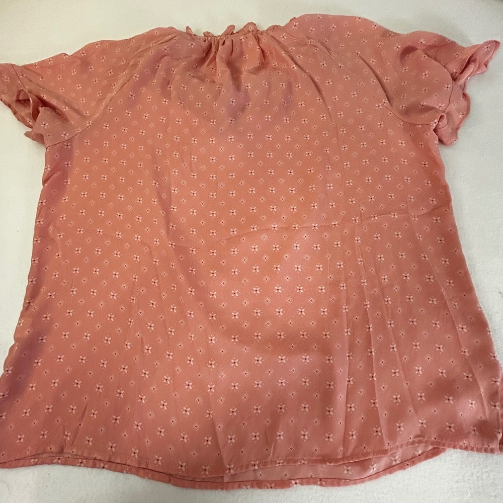 Liz Claiborne Women XL Pink Floral Ruffle Neck Tie Blouse Top Polyester - Picture 7 of 8